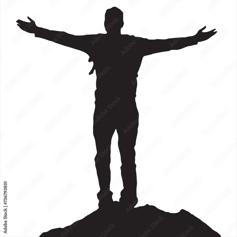 Man Standing on hill Arms Out Man Standing on hill Arms Out