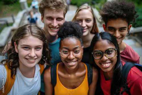 Multiracial Diverse Group of Happy Students in College or University