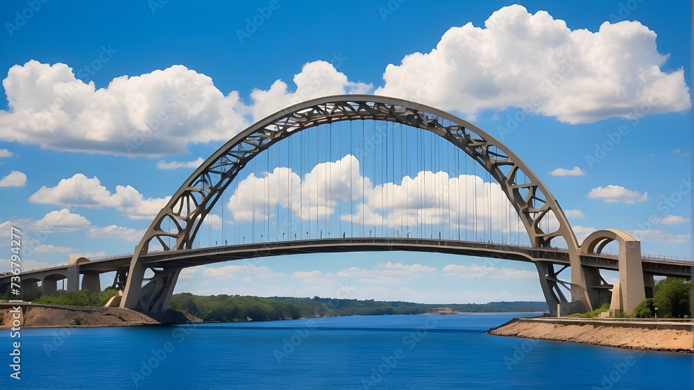 Fototapeta premium Bridges Silhouetted Against Brilliant Blue, A Stunning Contrast Against Azure Skies, Bridges Embraced by Vivid Blue Silhouettes, Bridges Stand Bold in Silhouette.