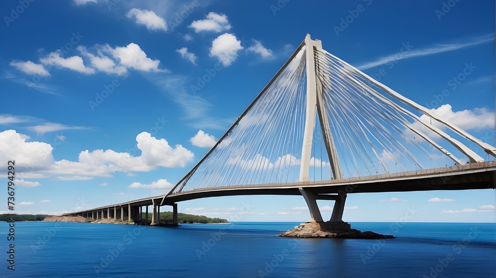 Naklejka premium Bridges Silhouetted Against Brilliant Blue, A Stunning Contrast Against Azure Skies, Bridges Embraced by Vivid Blue Silhouettes, Bridges Stand Bold in Silhouette.