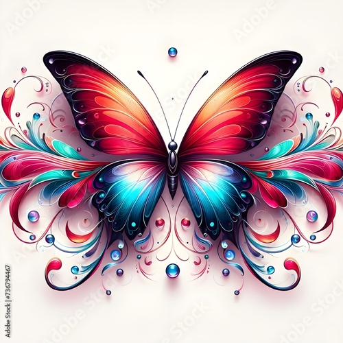 Delicate Butterfly  Illustration in Whimsical Botanical Design © exclusiva