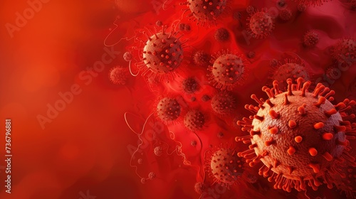 Microorganisms clash on vibrant red backdrop, Ai Generated.