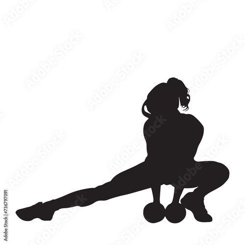 Black silhouette of woman exercising with dumbbells