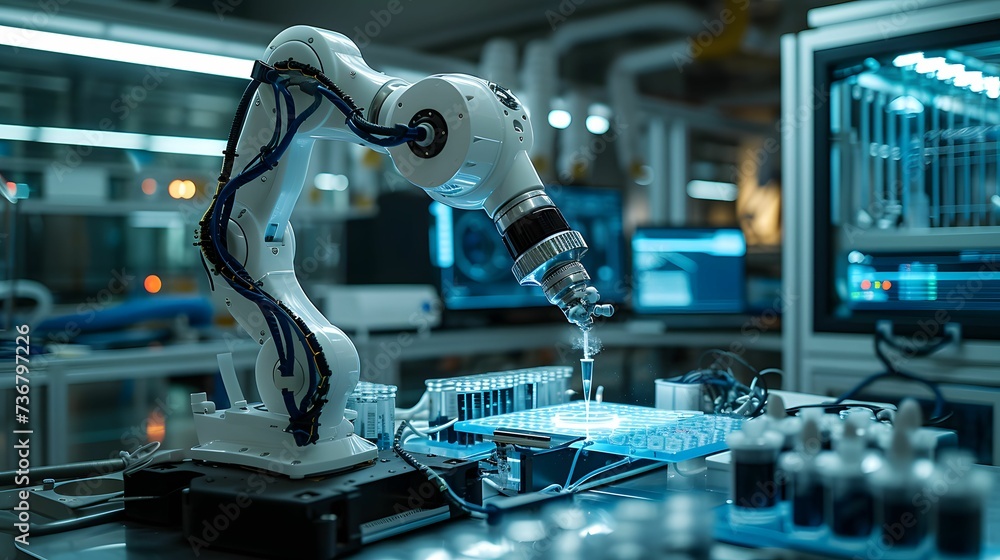 Automated Laboratory Robot Performing Sample Analysis Automated Laboratory Robot Performing Sample Analysis
