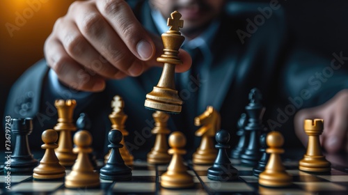 Chess battle depicts victory, success, leader, teamwork, & business strategy, Ai Generated.