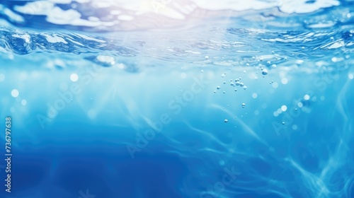 Tranquil water surface in soft focus, a blend of blue hues, bubbles dancing, Ai Generated. © Crazy Juke