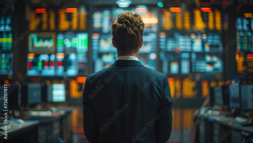 A businessman looking at stock markets screens A businessman looking at stock markets screens