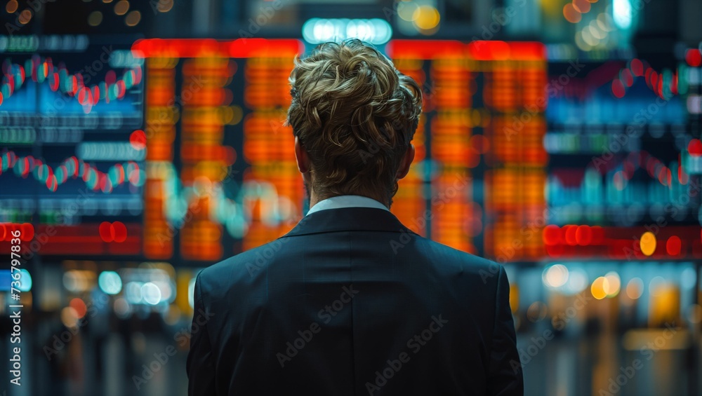 A businessman looking at stock markets screens A businessman looking at stock markets screens