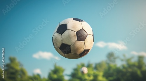 a soccer ball floating gracefully in mid-air. Dynamic suspension  Ai Generated.