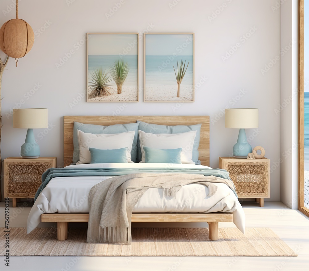 Fototapeta premium ideas for arranging bedrooms and rooms, simple bedroom lamps, minimalist but still giving the impression of being clean and elegant