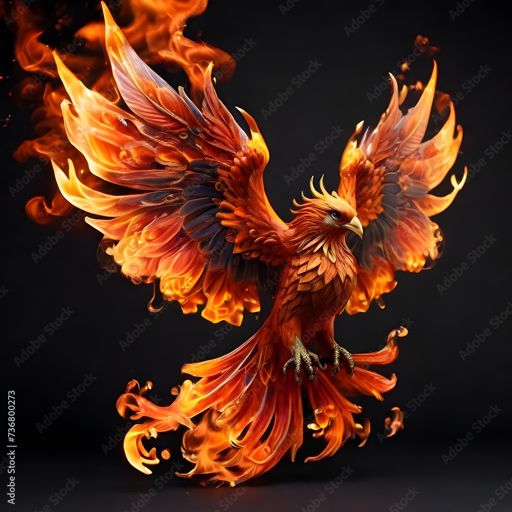 A stunning phoenix tattoo, with fiery wings ablaze in vibrant orange, red, and gold hues, creates a mesmerizing spectacle of power and rebirth. The high-resolution image showcases Generative AI A stunning phoenix tattoo, with fiery wings ablaze in vibrant orange, red, and gold hues, creates a mesmerizing spectacle of power and rebirth. The high-resolution image showcases Generative AI