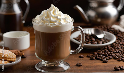 Vienna coffee in a tall glass with whipped cream