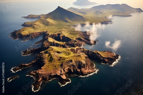 Aerial perspective of volcanic islands