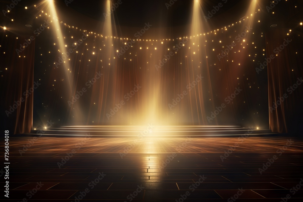 Cinematic scene with spotlights on stage