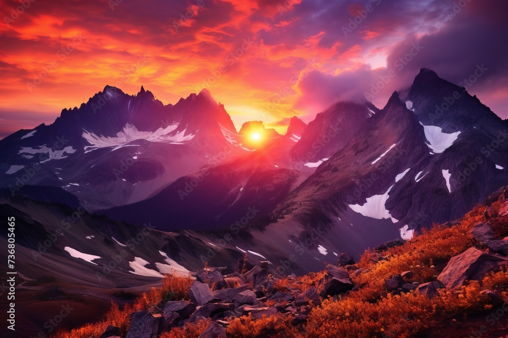 The dramatic colors of a mountain sunrise