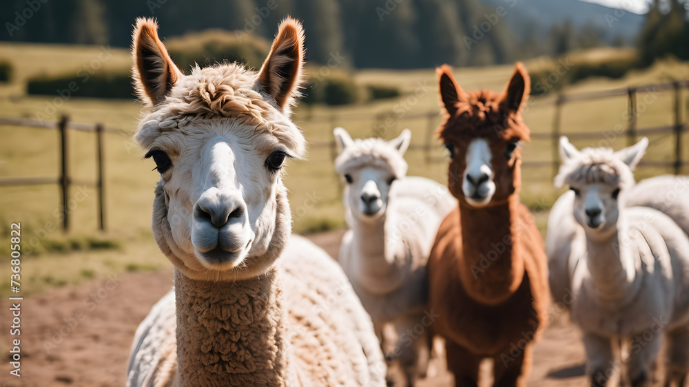 Obraz premium llama in the zoo in spring