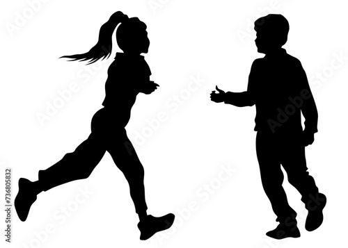 Silhouettes of a little girl and boy on a white background