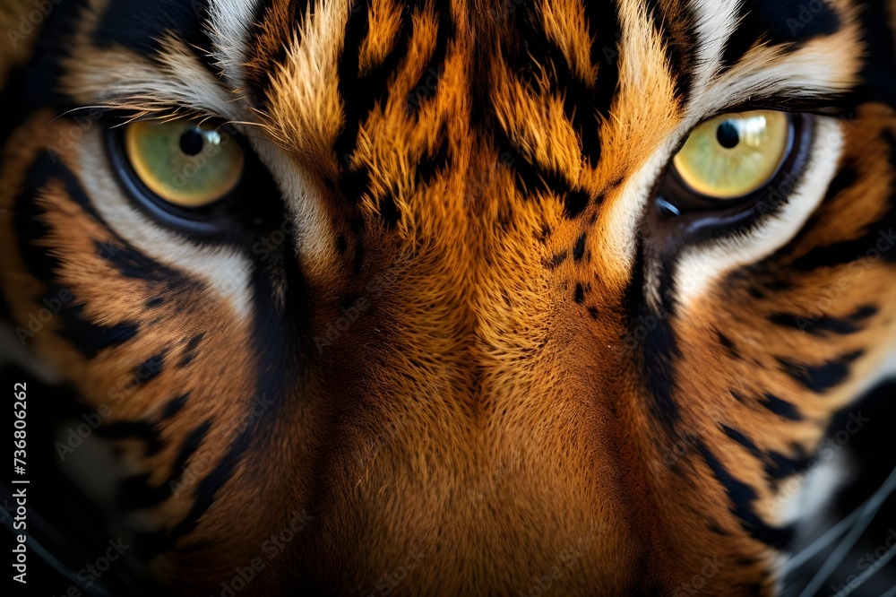 A close-up of a tiger's eyes, capturing the intensity and beauty of this majestic big cat.
