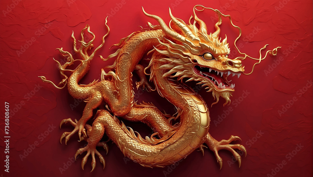 Obraz premium chinese dragon statue on the wall chinese dragon statue in chinese temple chinese dragon statue