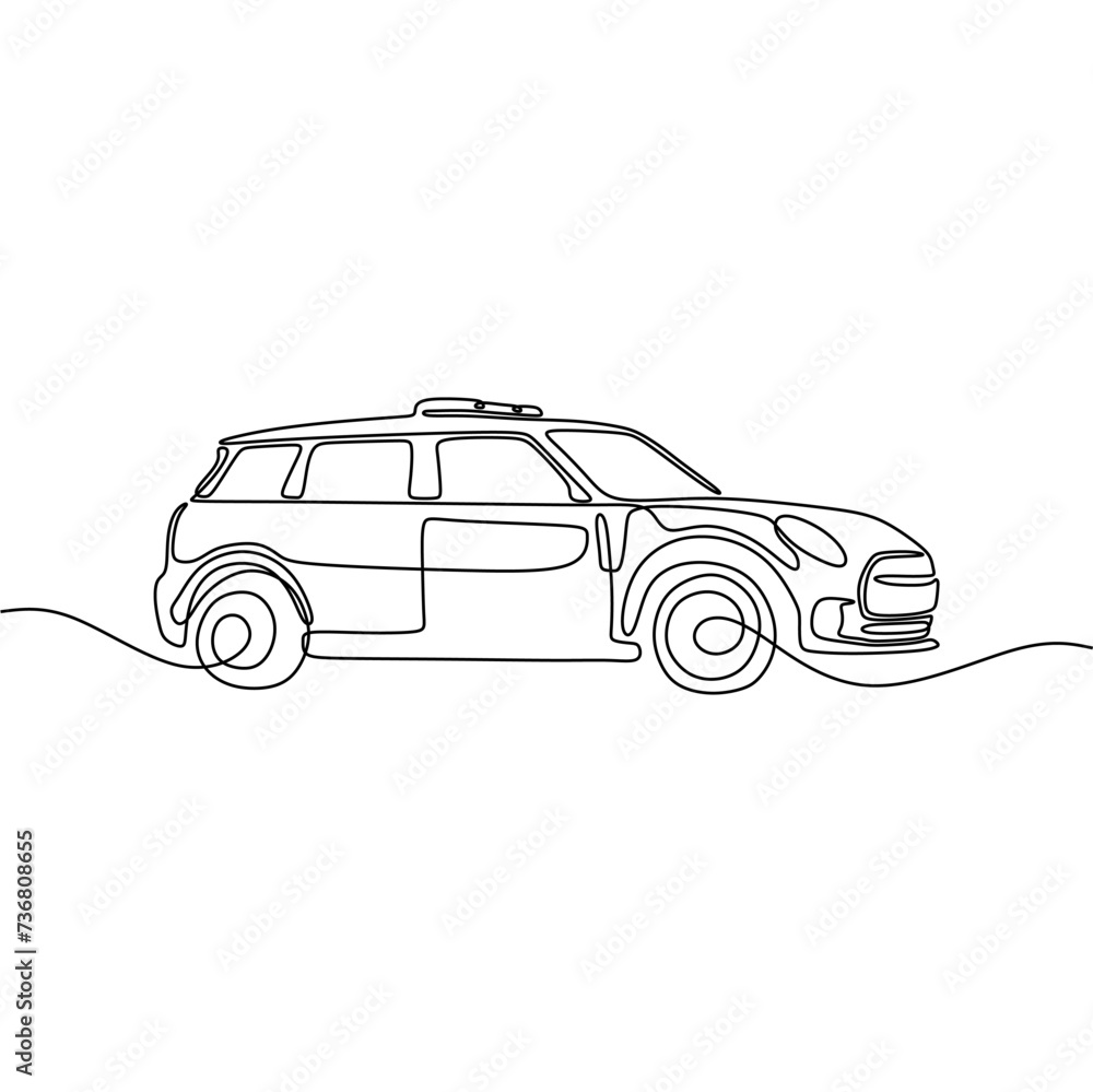 Single continous line art of a police car