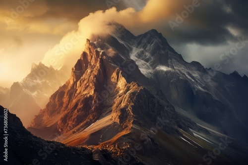 A scenic view of dramatic shadows cast by mountain peaks during sunrise