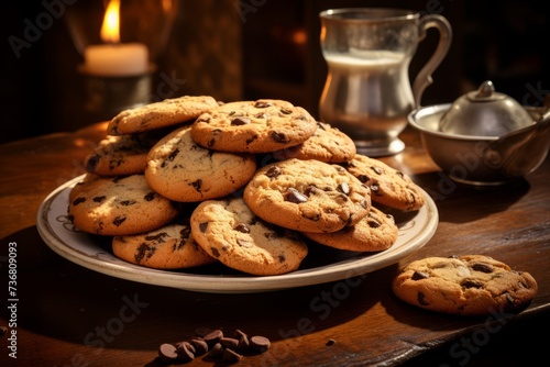 A table with a plate of freshly baked cookies