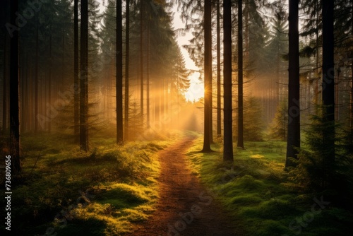 An organic image of a forest with filtered sunlight, highlighting the importance of sustainable forestry © KerXing