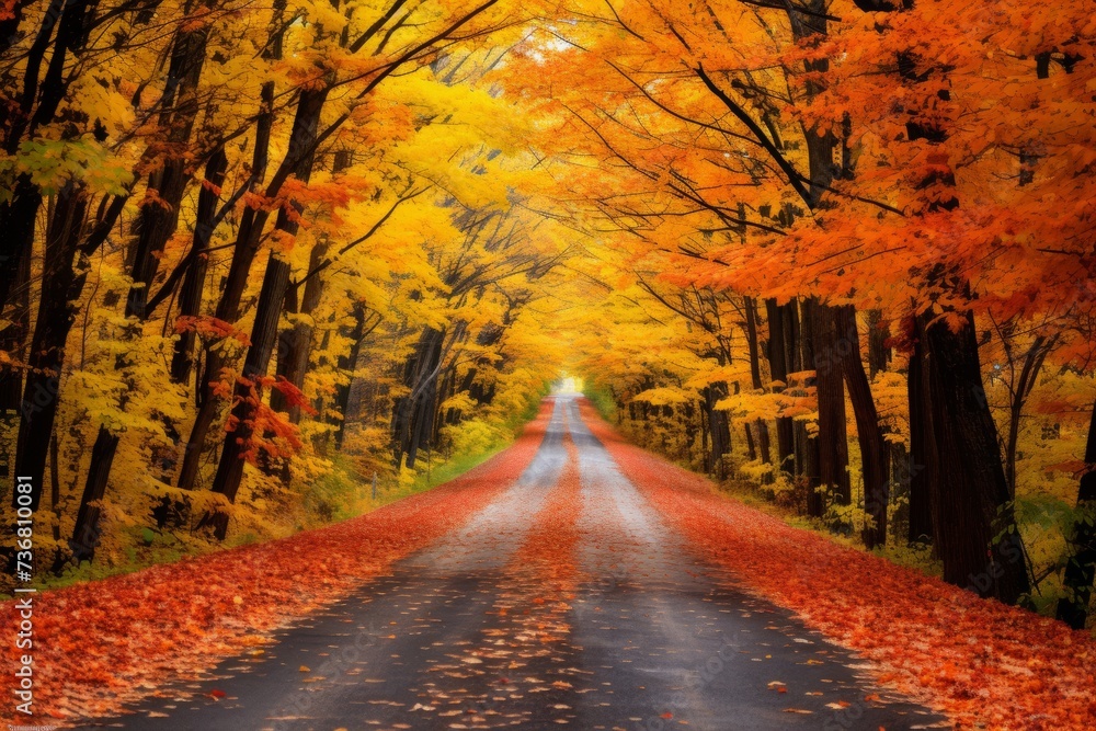 Colorful leaves on a country road in autumn