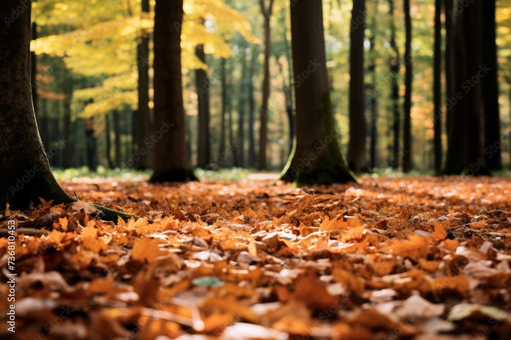Leaves covering the ground in a forest glade