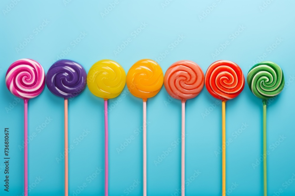 A perfectly aligned row of colorful lollipops A perfectly aligned row of colorful lollipops