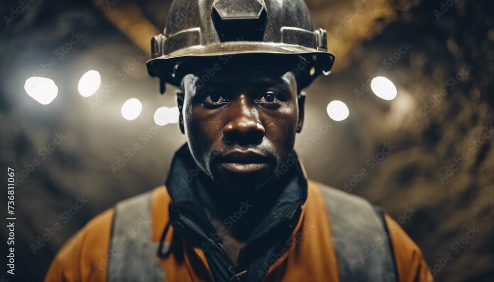 underground portrait of a black manden worker in a mine
