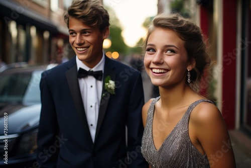 Elegant Young Couple Enjoying Prom Night in the City 