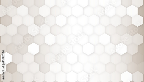 3D Illustration. White geometric hexagonal abstract background. Futuristic style. Top view.