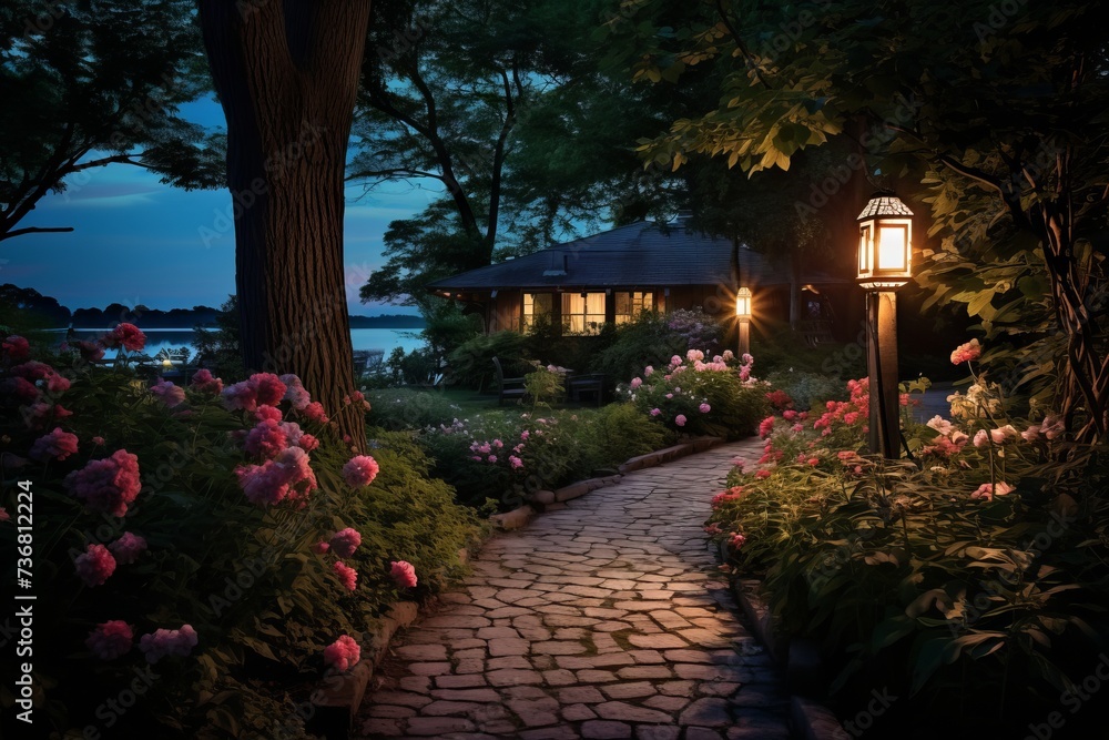 A peaceful garden at the onset of blue hour A peaceful garden at the onset of blue hour