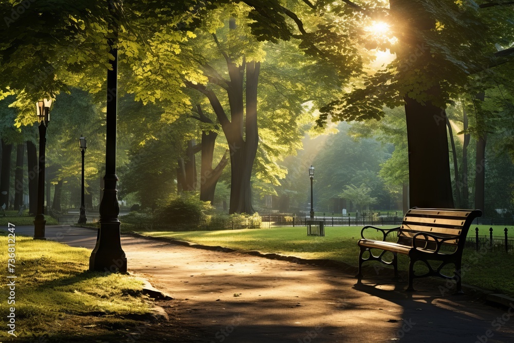 A peaceful park bathed in afternoon light