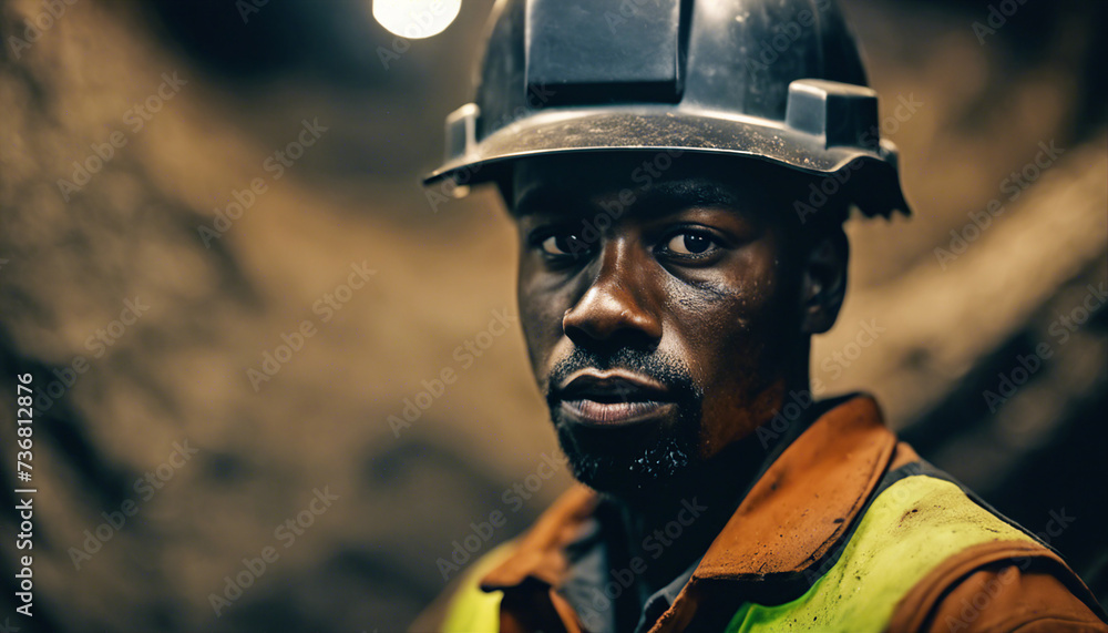 underground portrait of a black manden worker in a mine
