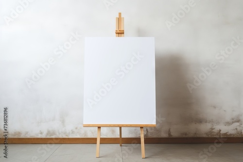 Blank canvas on an easel in a mock up hall
