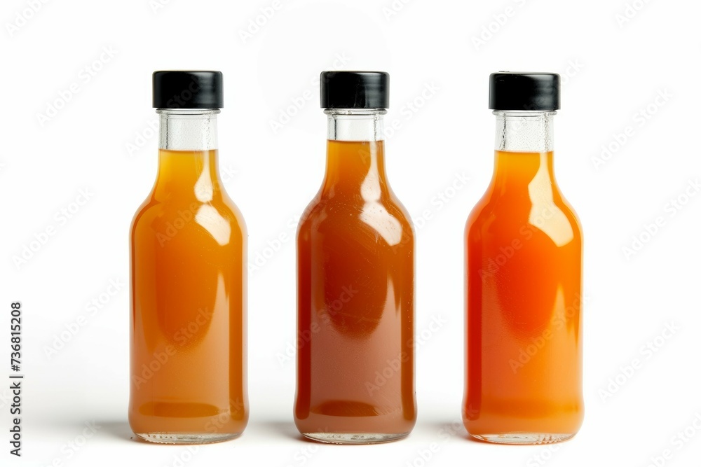 Assorted Fresh Juice Bottles on a White Background. Generative AI. Assorted Fresh Juice Bottles on a White Background. Generative AI.