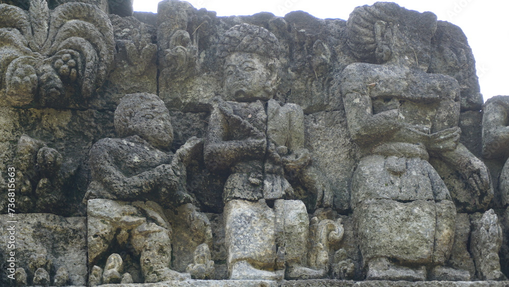 Relief on the wall of Tegowangi temple in Kediri, East Java. This temple is the place for the Bhre Matahun Pendharmaan