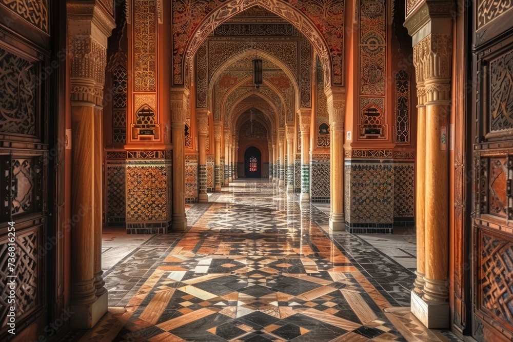 The interior of the mosque is decorated with beautiful Islamic calligraphy