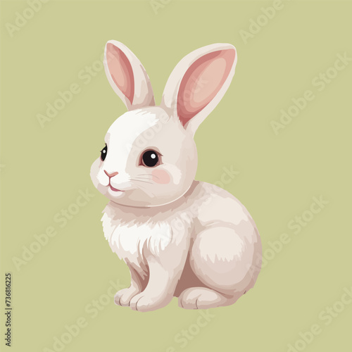 Adorable White Bunny Illustration Sitting Calmly Against a Soft Green Background