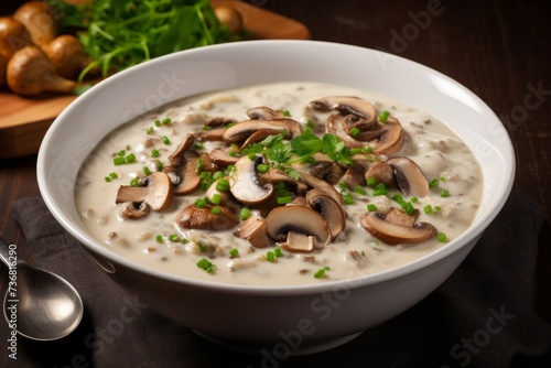 A bowl of creamy mushroom gravy