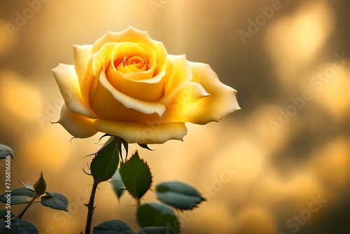 A picturesque image capturing the softness and warmth of a yellow rose with gently falling petals  presented in breathtaking