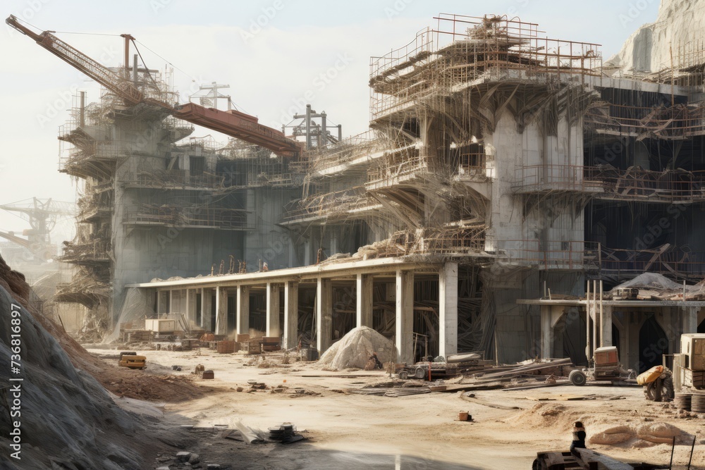 Fototapeta premium A construction site with unfinished architectural marvels