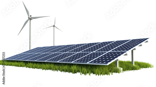 solar panel and wind turbine isolate on white backgroud