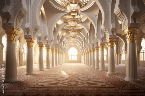 A mosque's interior beautifully adorned for Eid