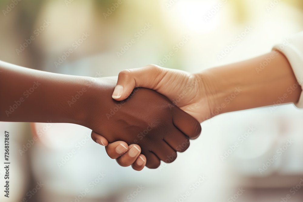 Two people shaking hands with a blurred background Two people shaking hands with a blurred background