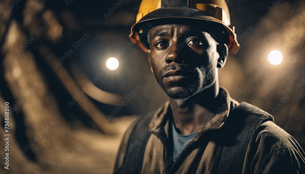 underground portrait of a black manden worker in a mine
