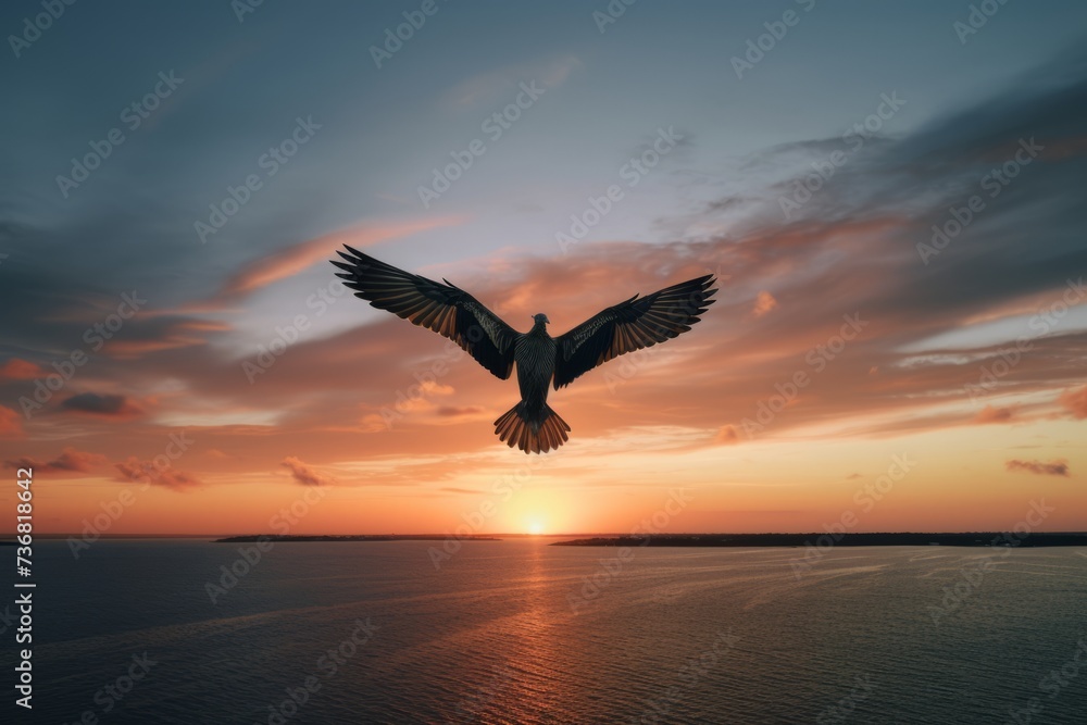 Naklejka premium Aerial acrobatics of a bird against the horizon