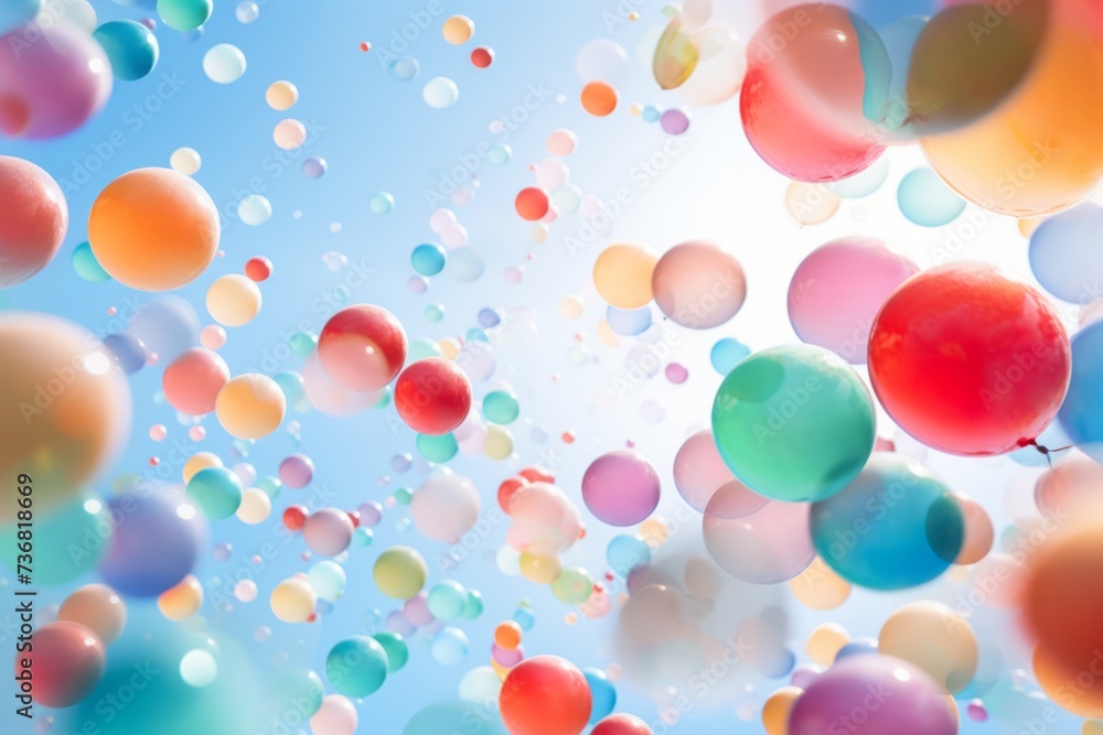 An abstract image of colorful balloons released into the sky
